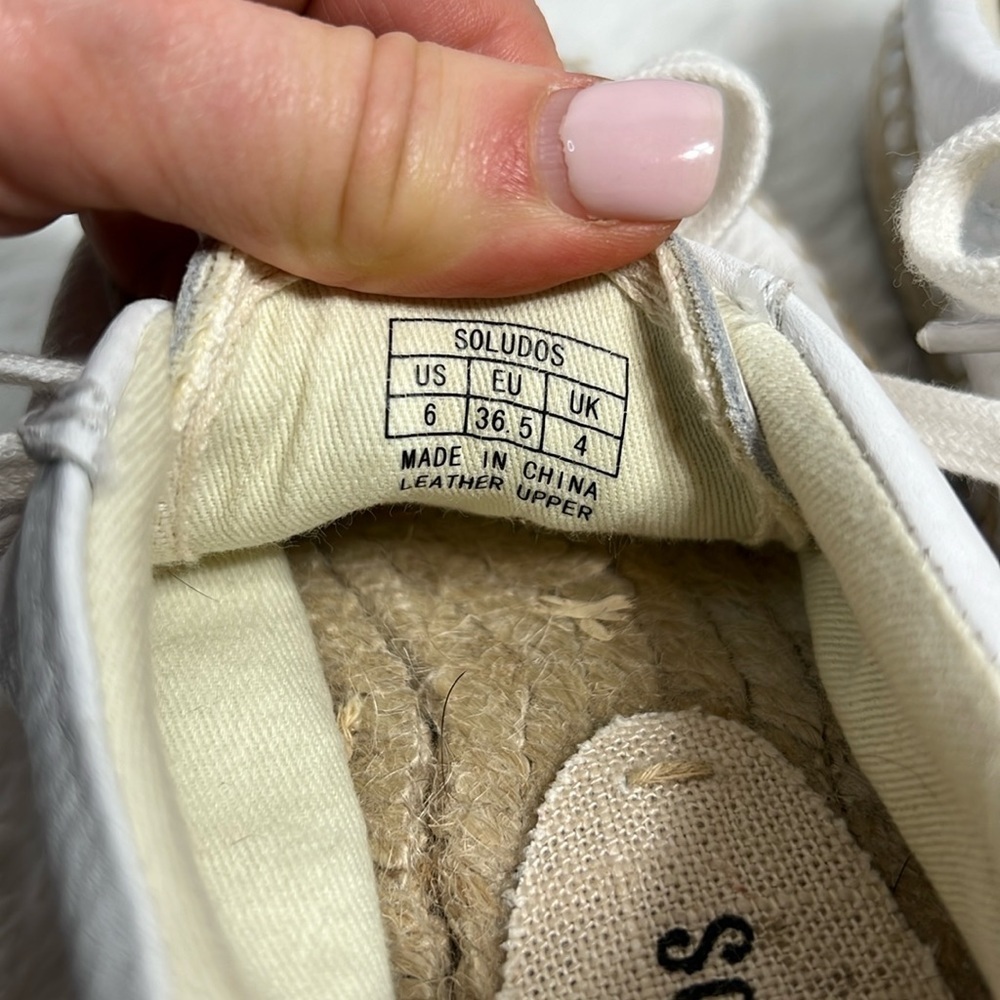Soludos Sneakerdrille Lace Up Espadrille Leather Sneaker size 6 White - Picture 5 of 8